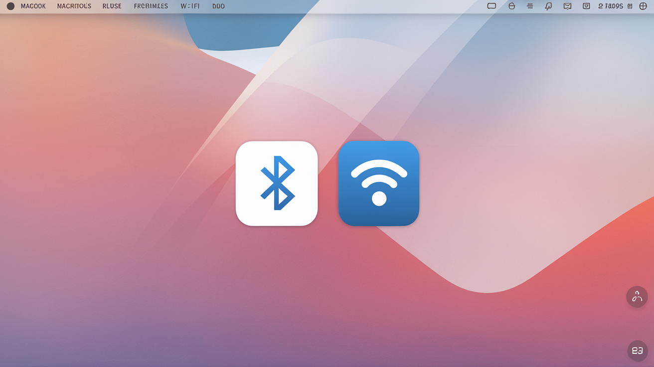 Barre des menus MacBook avec icônes Bluetooth et Wi-Fi activées