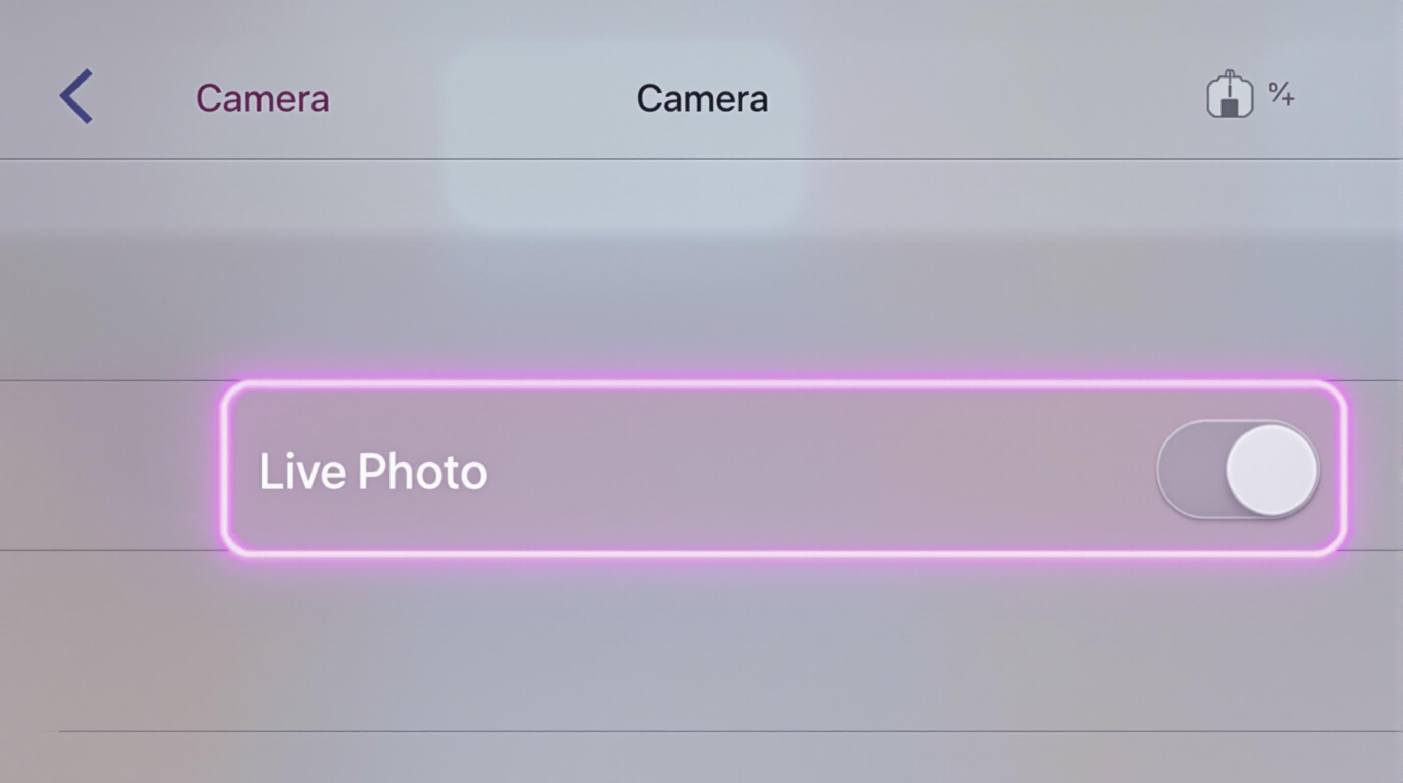 Réglages Appareil photo iOS bouton Live Photo
