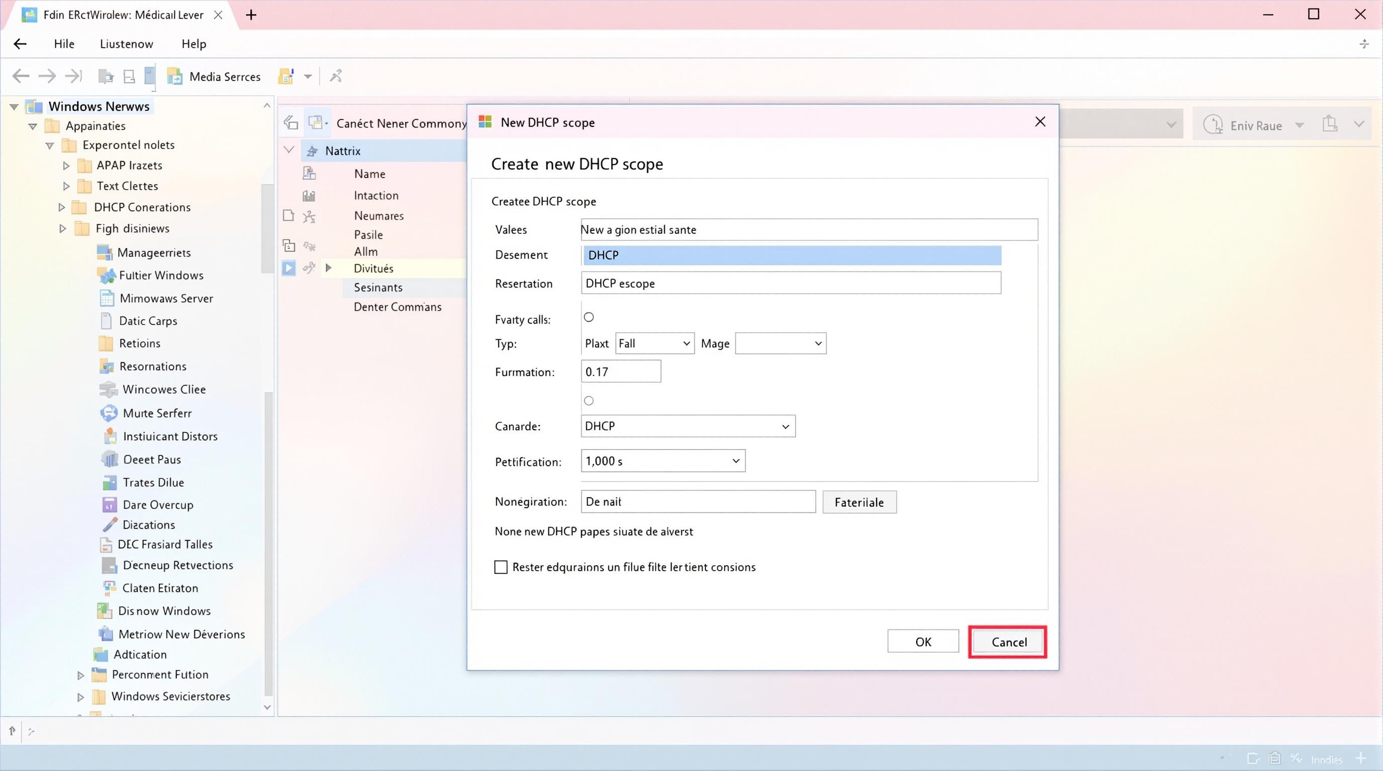 Capture d’écran pastel création scope DHCP Windows Server