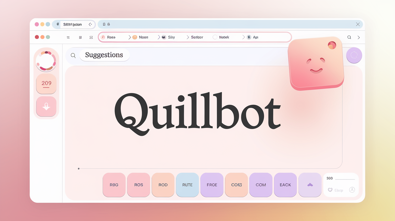 Capture d’écran de l’interface QuillBot en rose quartz, montrant barre de suggestions