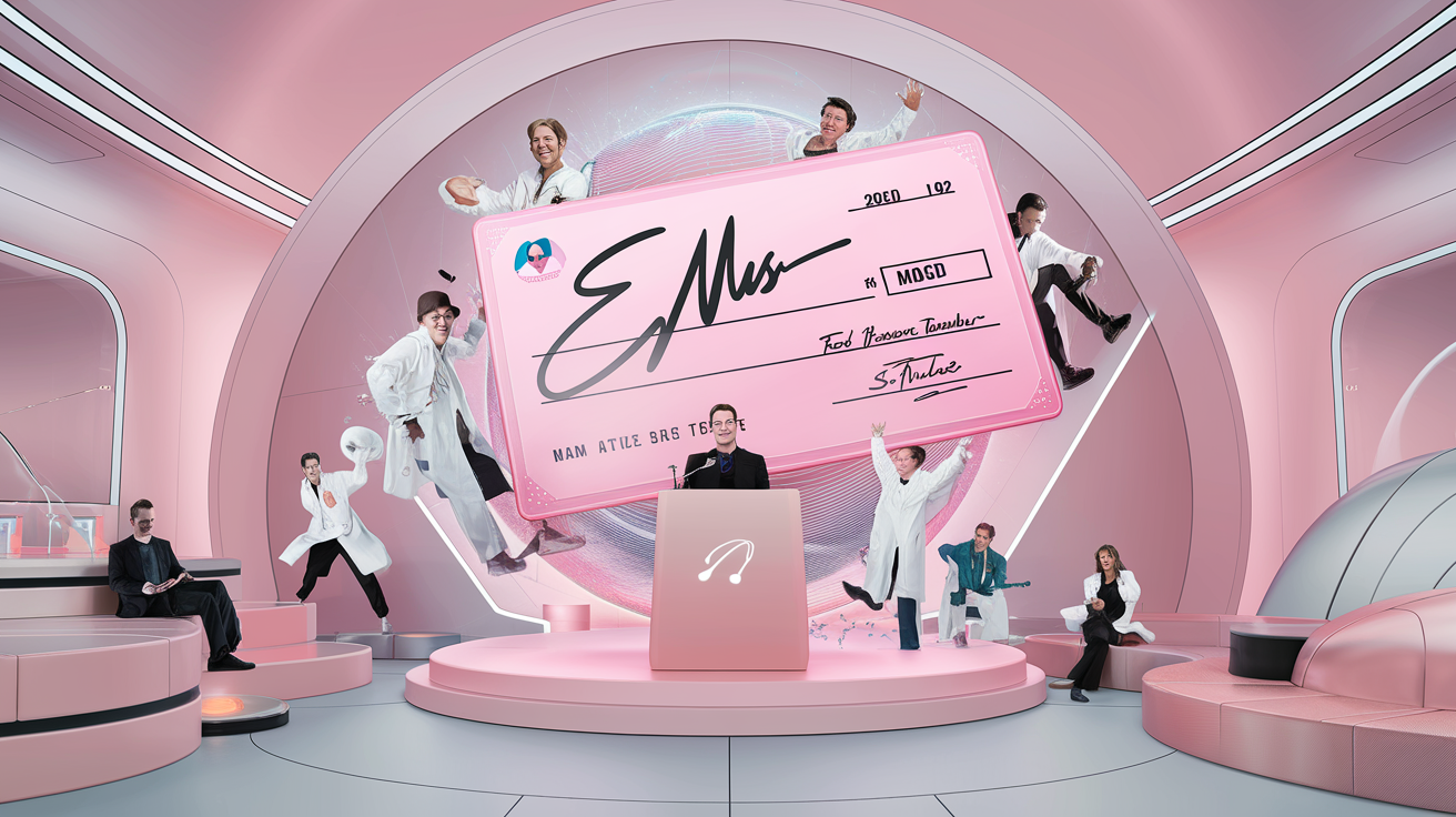 Chèque géant rose quartz Elon Musk XPRIZE