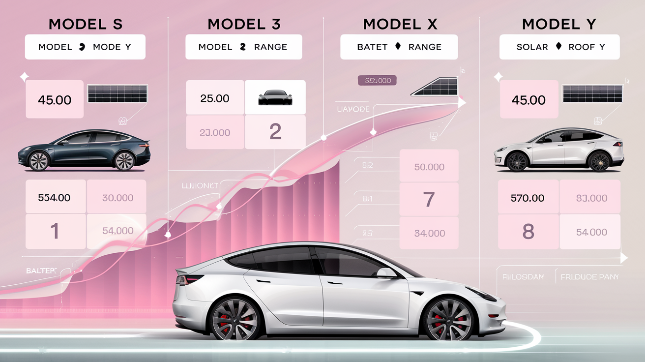 Comparatif modèles Tesla autonomie capacité toit solaire tablette graphique rose