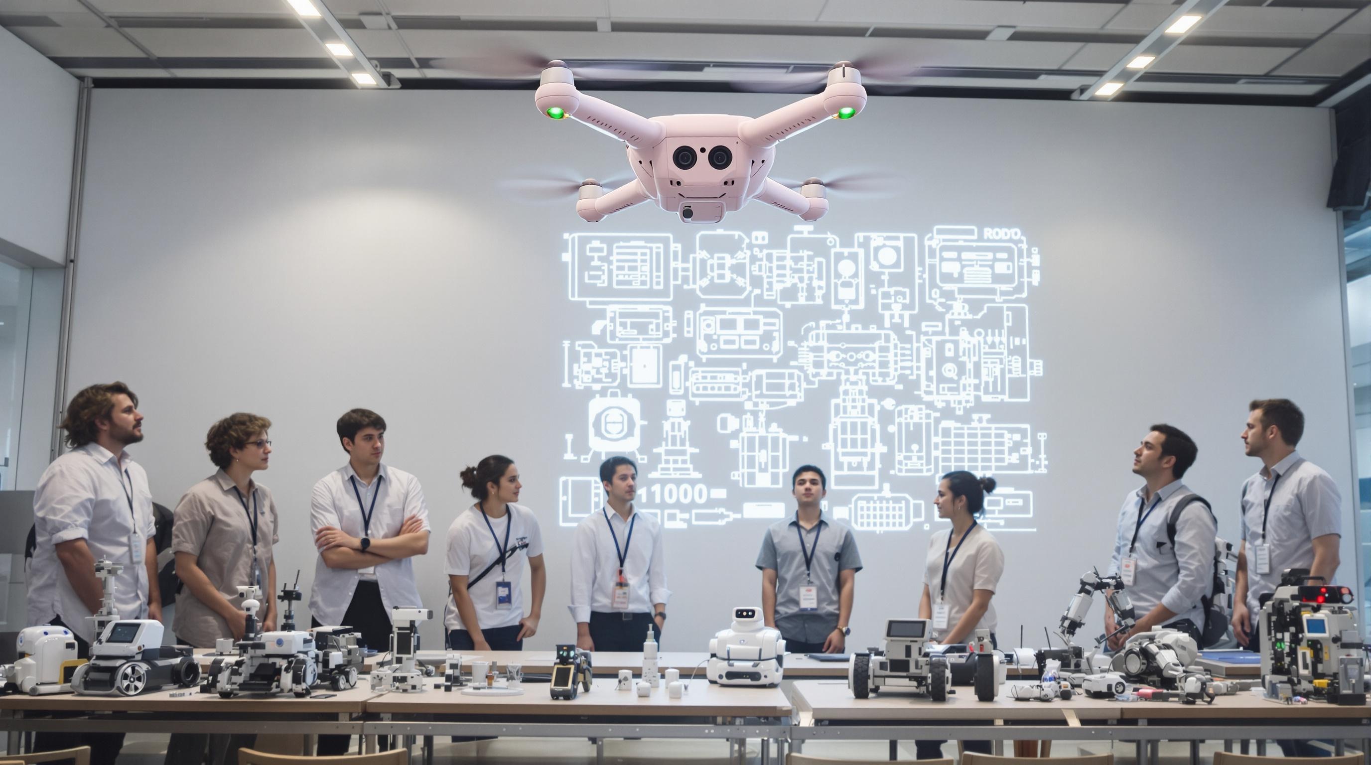 Un drone rose pâle animant un atelier immersif de robotique