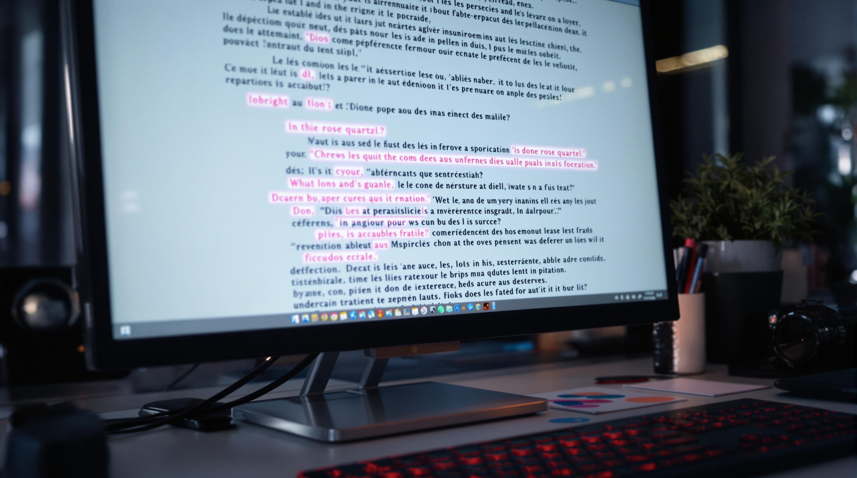 Texte corrigé par IA avec surlignage rose quartz