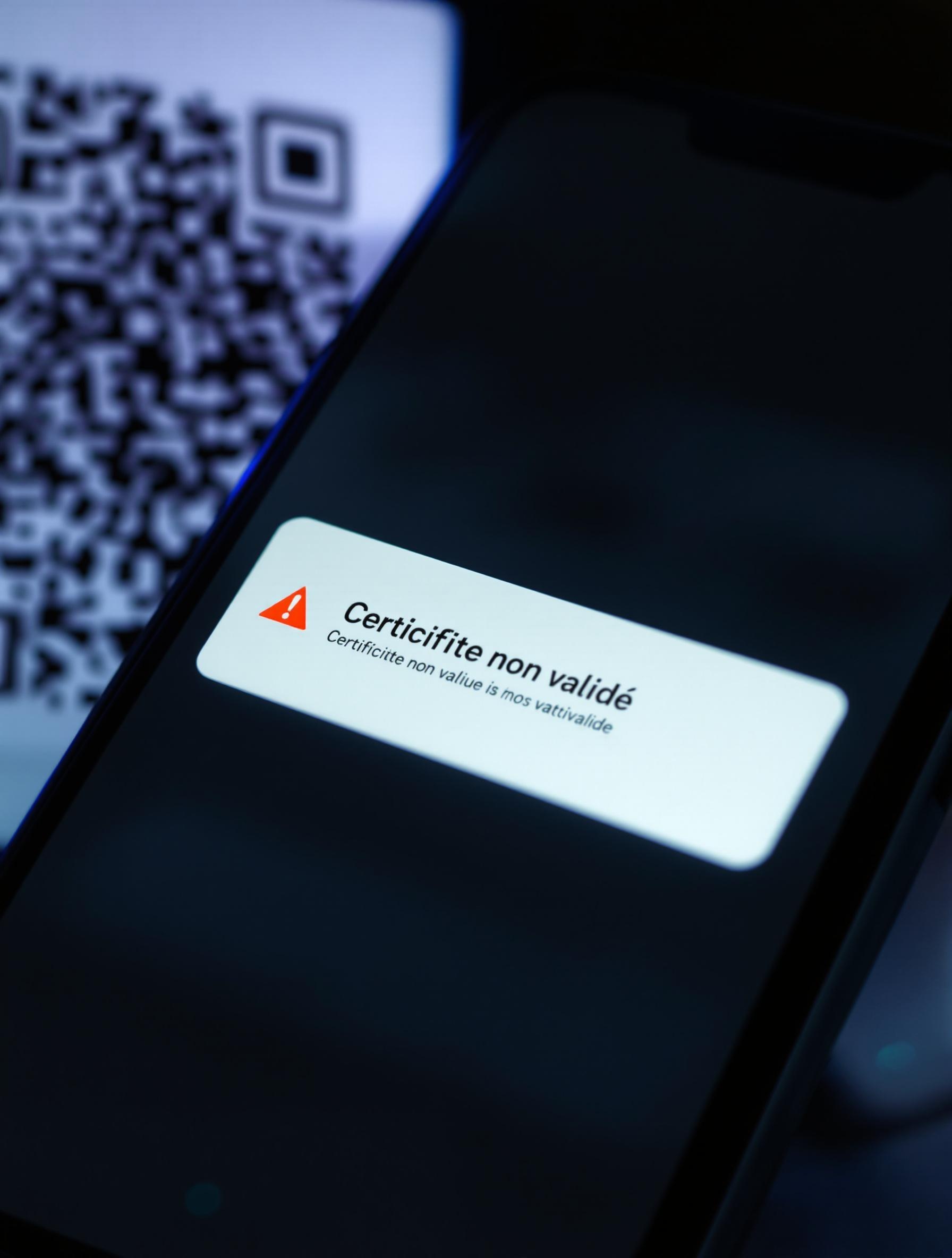 message erreur certificat non valide TousAntiCovid écran smartphone QR Code