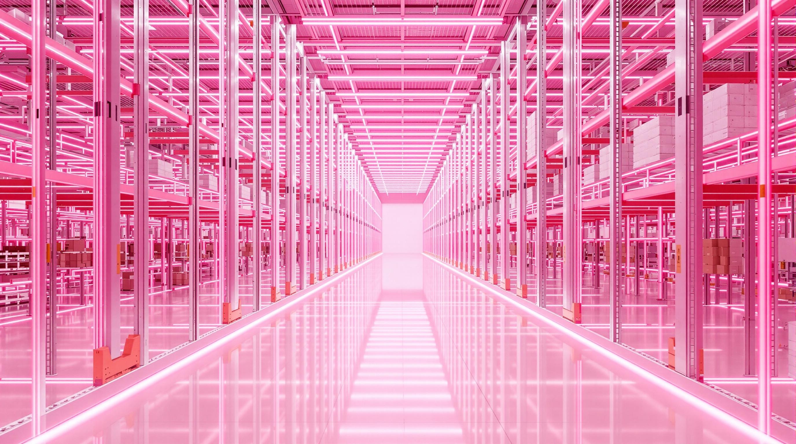Entrepôt automatisé avec racks symétriques façon Mondrian