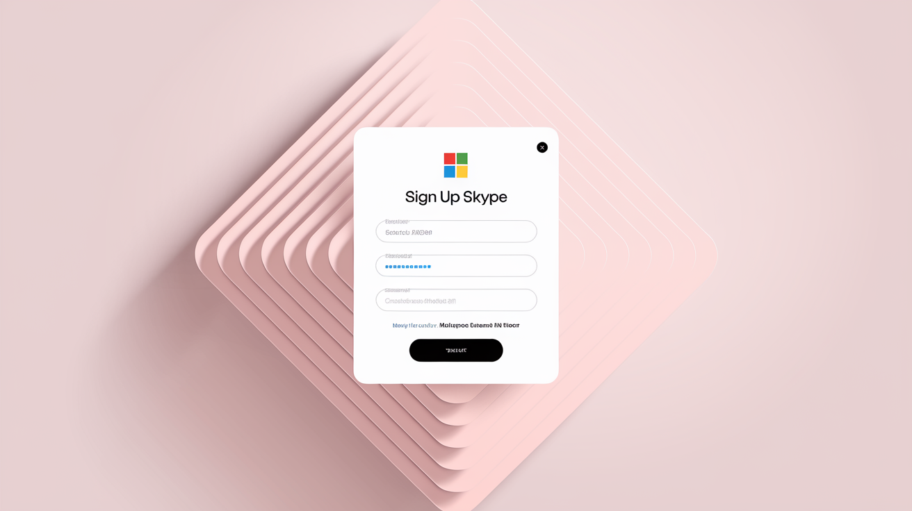 Formulaire d'inscription Microsoft et Skype sur fond rose pâle.