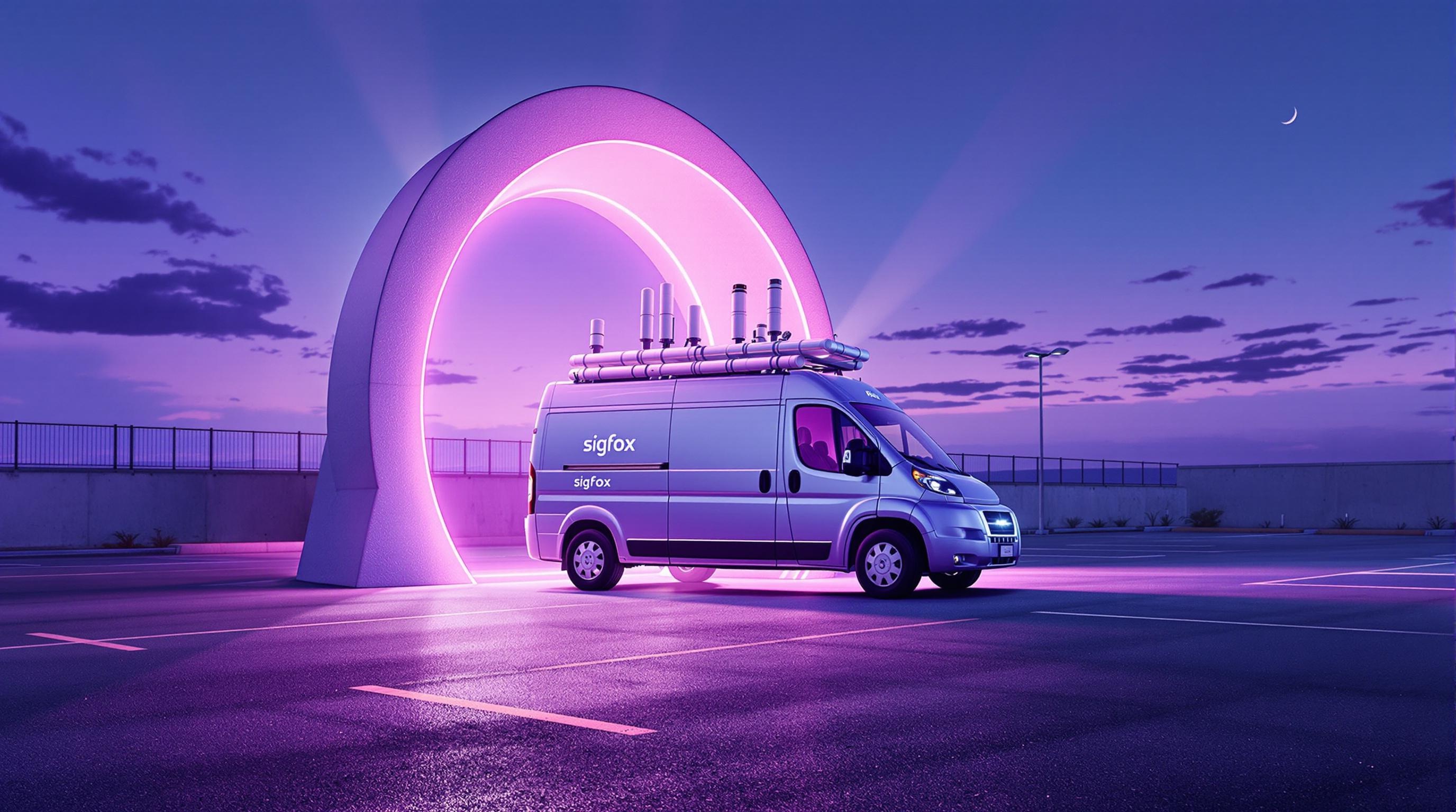 Fourgonnette équipée de Sigfox, illustrant une application de géolocalisation sans GPS.