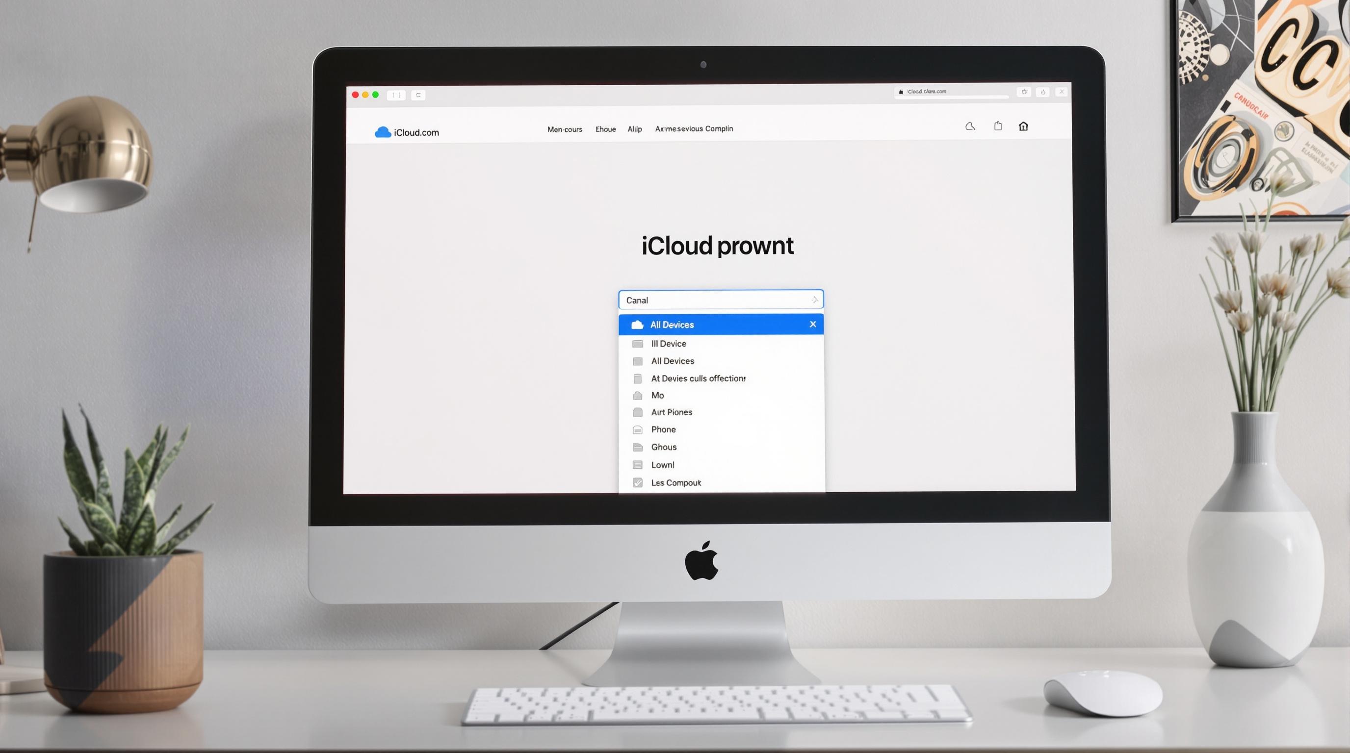 Menu Tous les appareils sur iCloud.