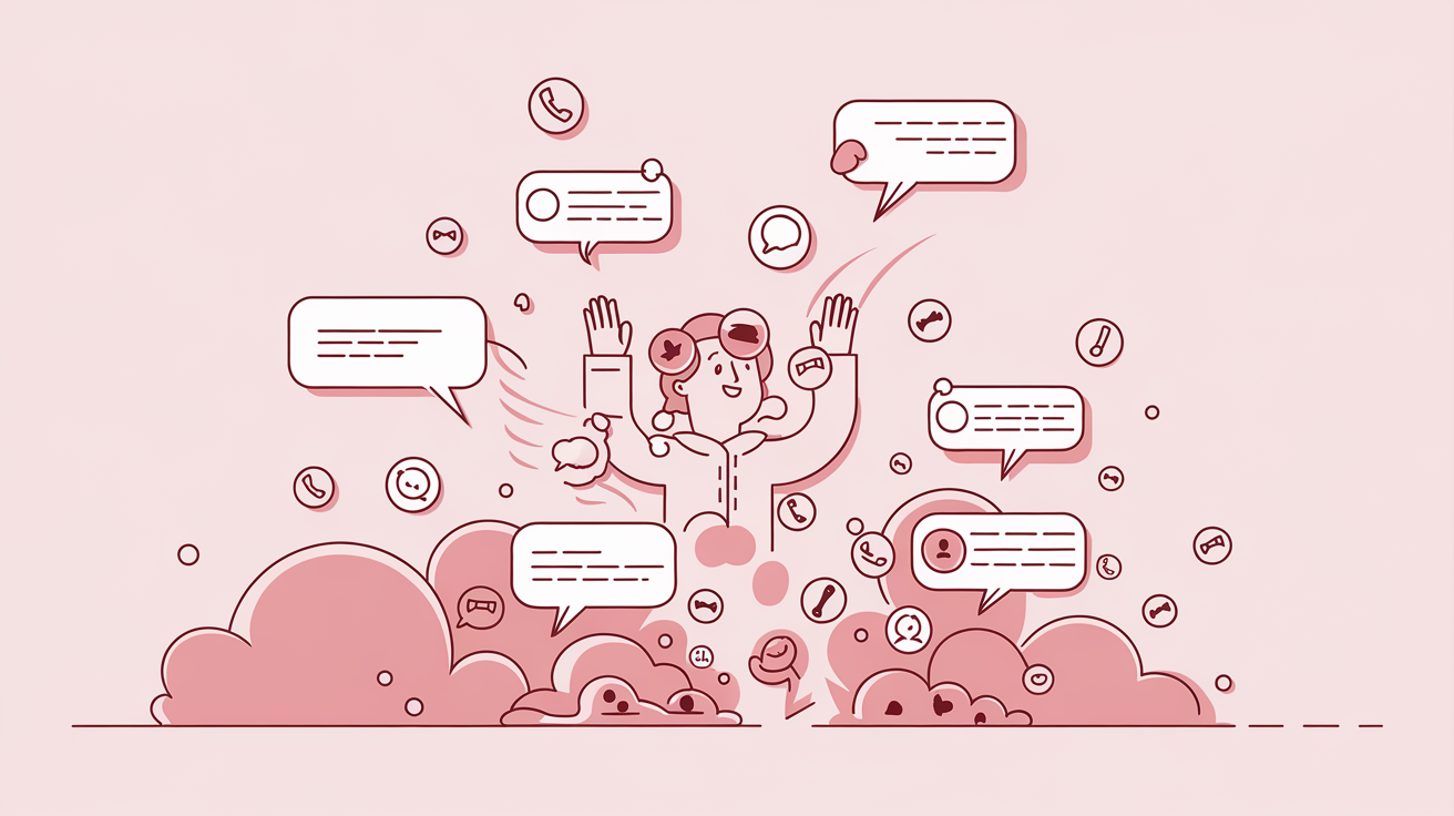 Illustration d’un utilisateur WhatsApp entouré de notifications gratuites