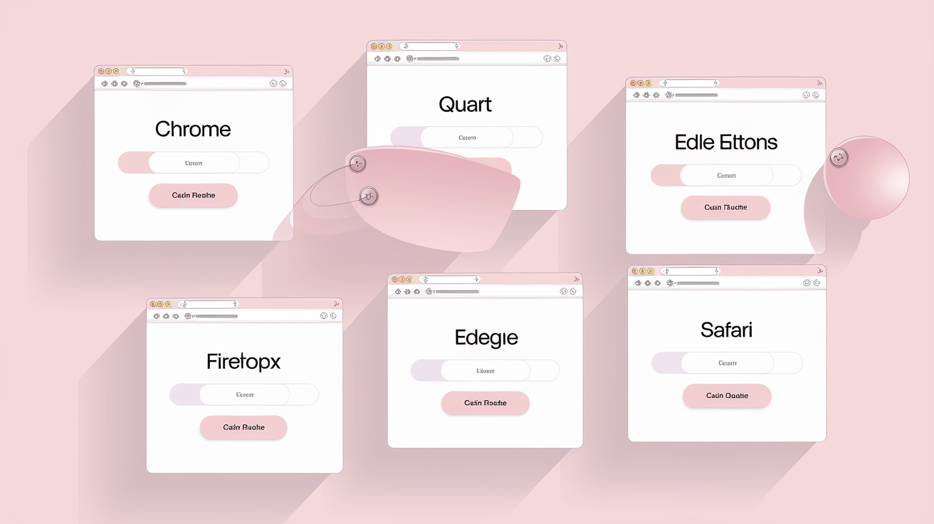 illustration installation Qwant sur navigateurs desktop dans un style pastel rose quartz