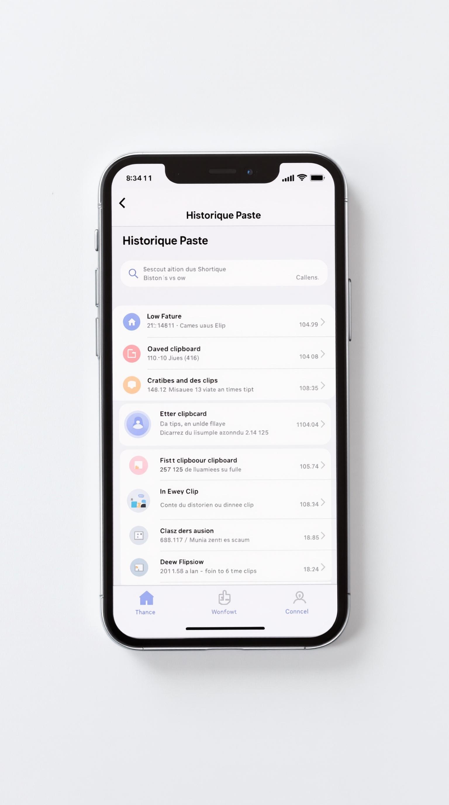 iPhone affichant le workflow Historique Paste sur Raccourcis