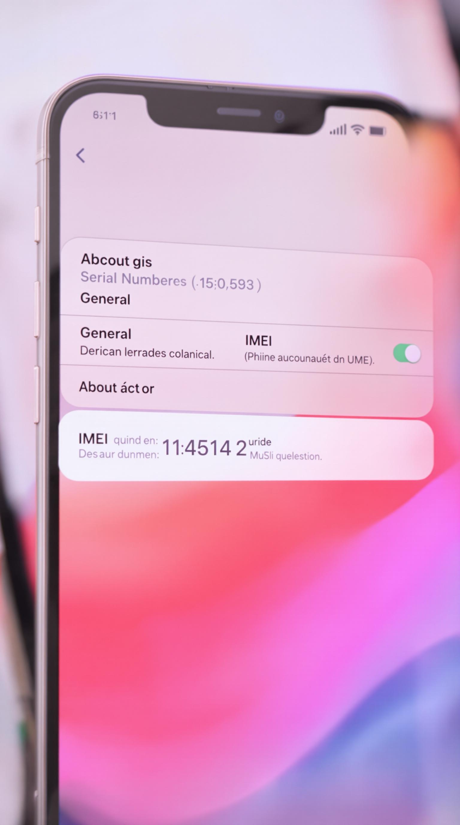 Capture d'écran des réglages iPhone montrant le numéro de série et l'IMEI