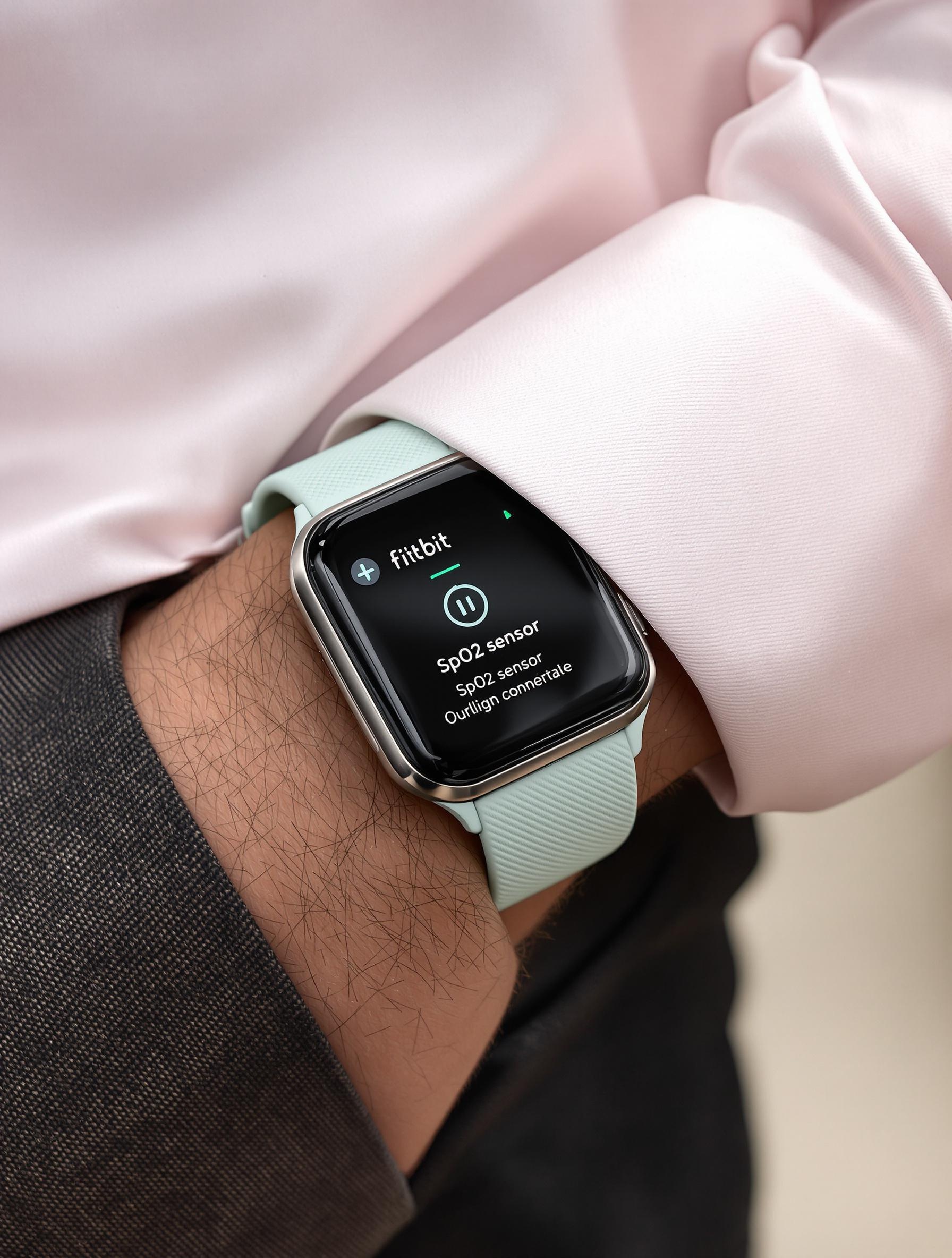 Gros plan sur le Fitbit Charge 6 vert menthe avec capteur SpO2 activé
