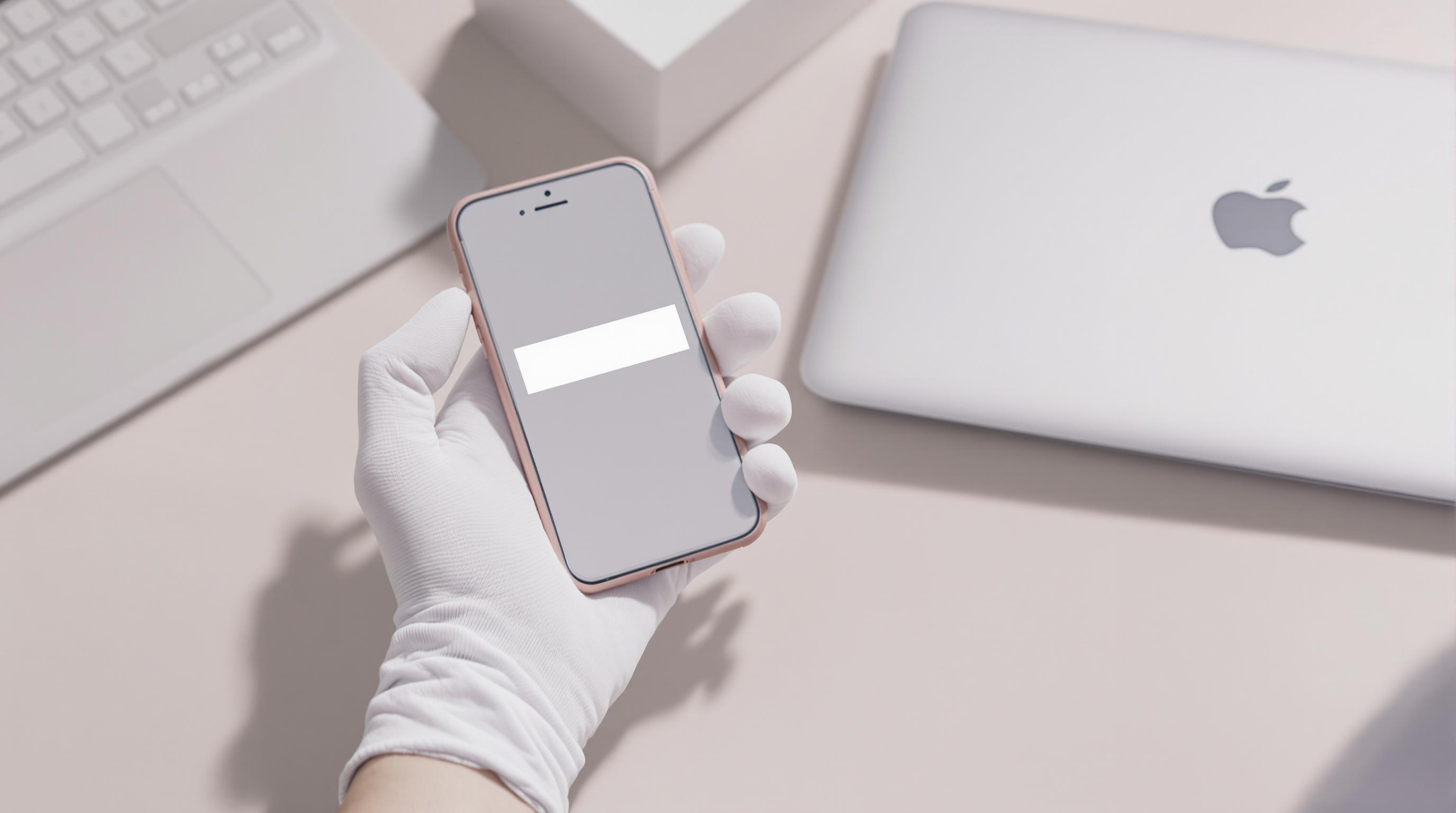 Numéro de série Apple effacé avec boîte et MacBook en arrière-plan