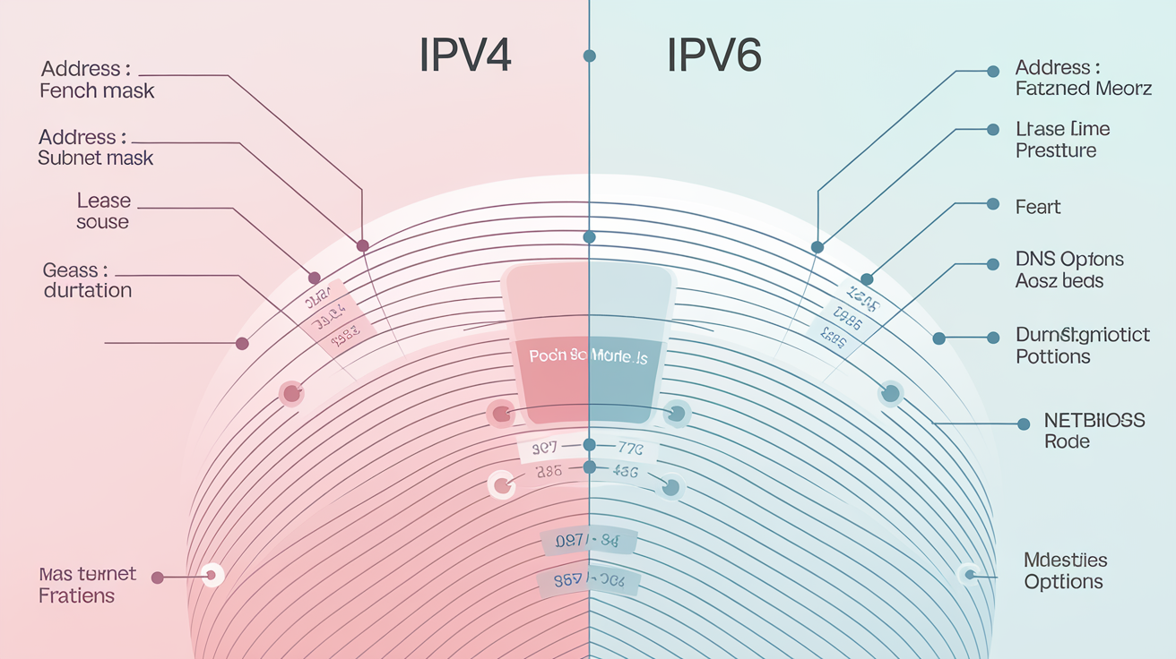 Schéma comparatif des différences entre IPv4 et IPv6 dans le cadre du DHCP