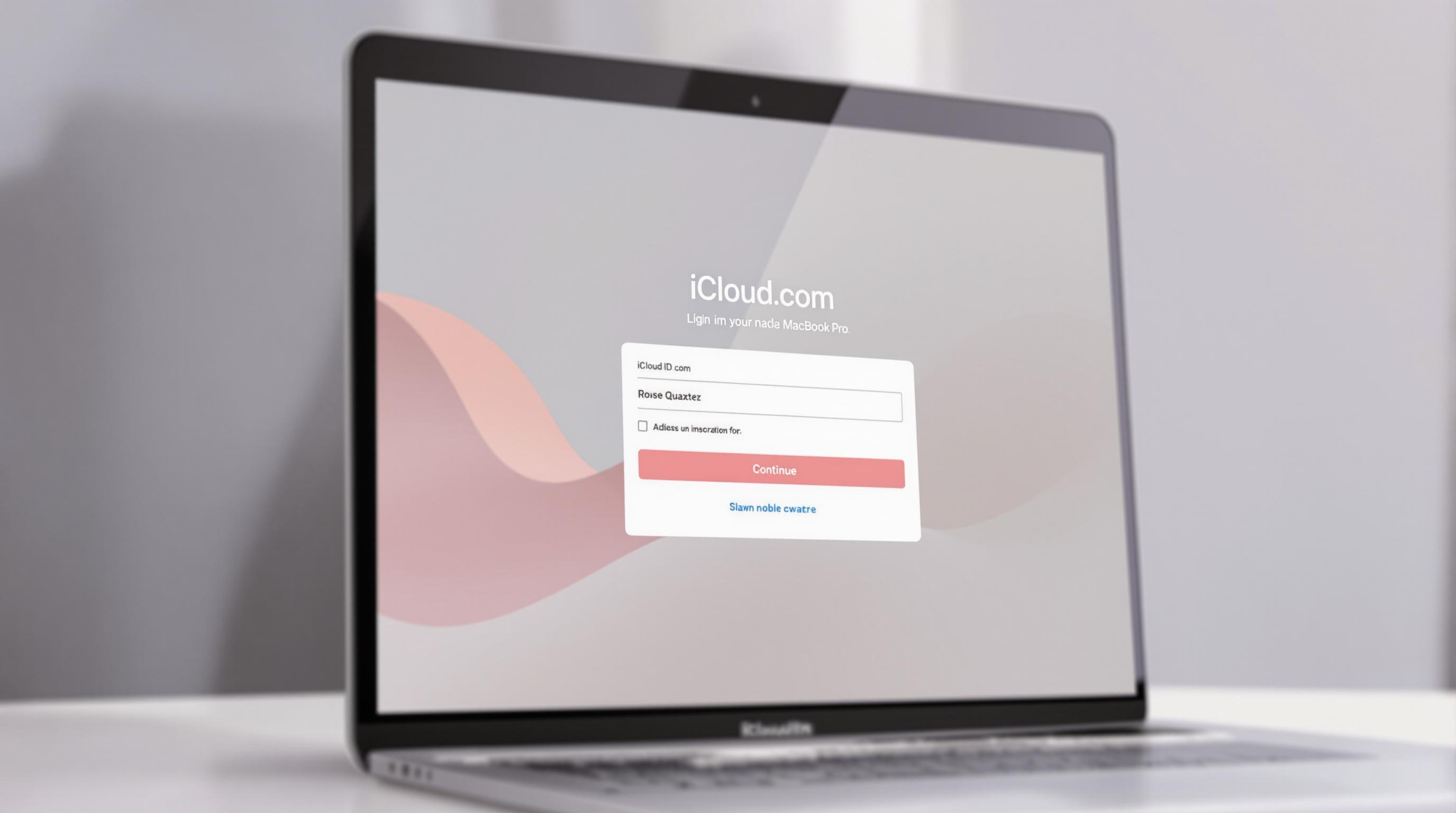 Écran de connexion à iCloud.com avec bouton Continuer sur MacBook Pro.