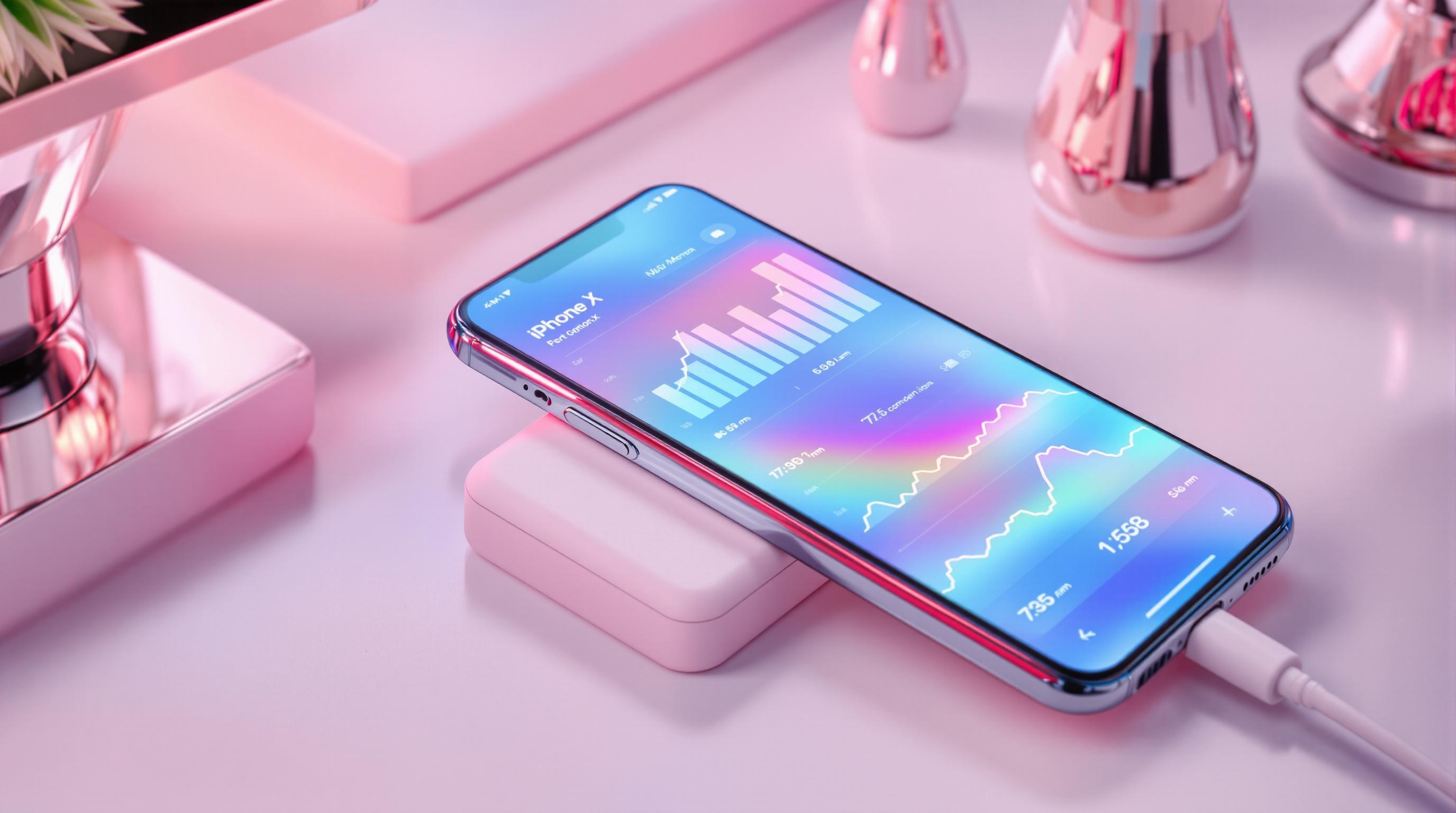 Benchmark de l'iPhone X avec chargeur rose pâle