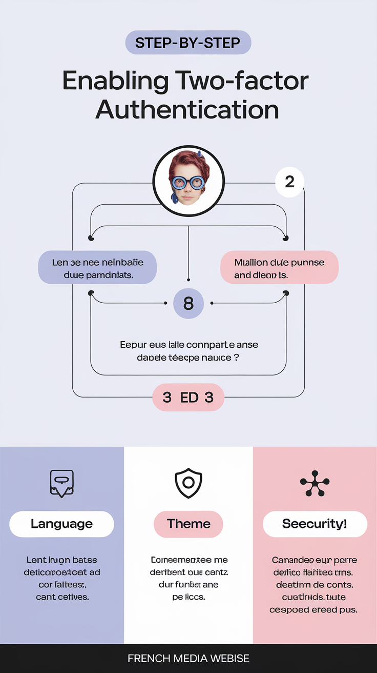 Guide graphique activation 2FA Telegram bleu Klein rose quartz lunettes Tati
